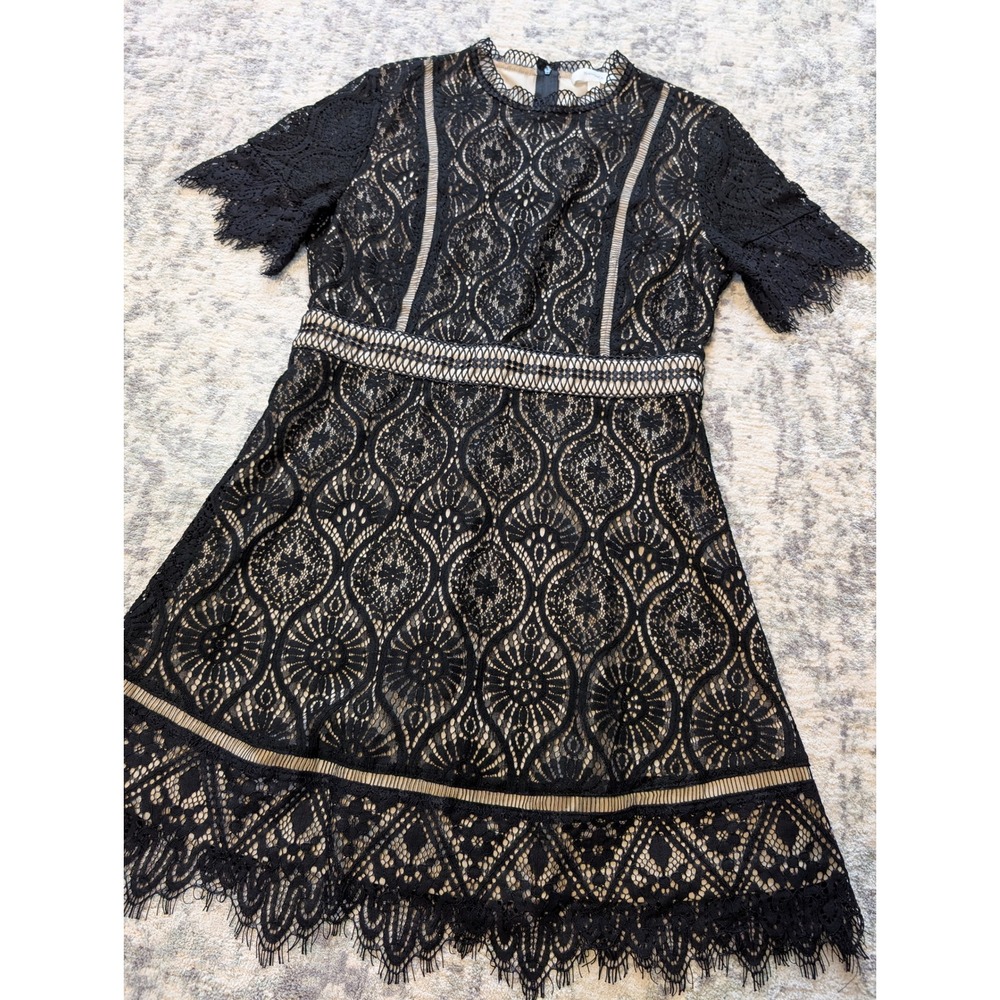 Hailey & Co Black Lace Fit Flare Lined Dress Short Sleeve Formal Women's Large
